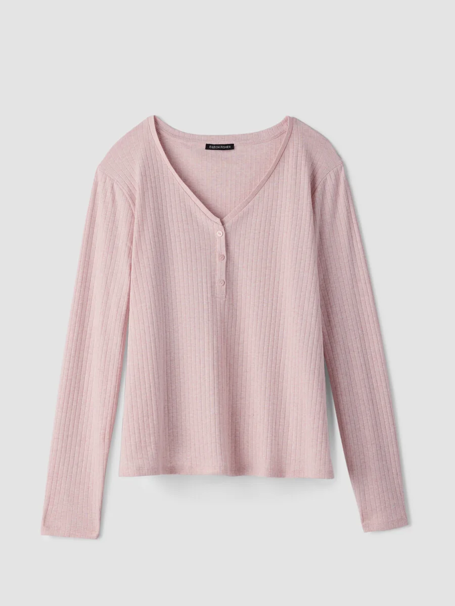 Organic Cotton Rib V-Neck Sleep Top - 1