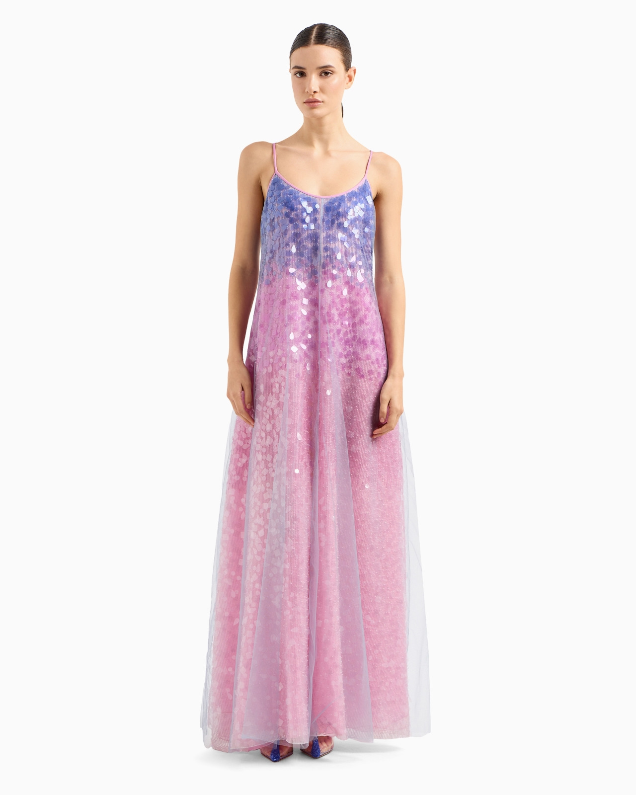 Silk organza dress with gradient shade motif and all-over bead and sequin embroidery - 2