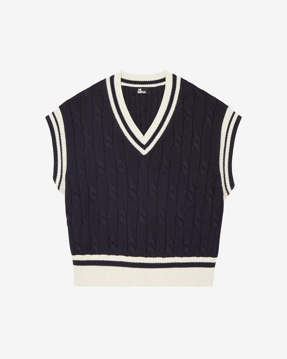 SLEEVELESS NAVY COTTON SWEATER - 1