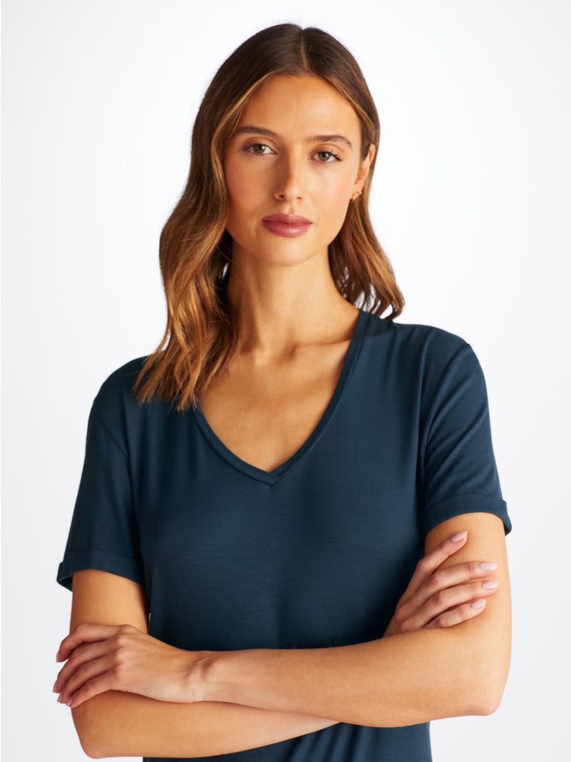 Women's V-Neck Sleep T-Shirt Lara Micro Modal Stretch Navy - 5