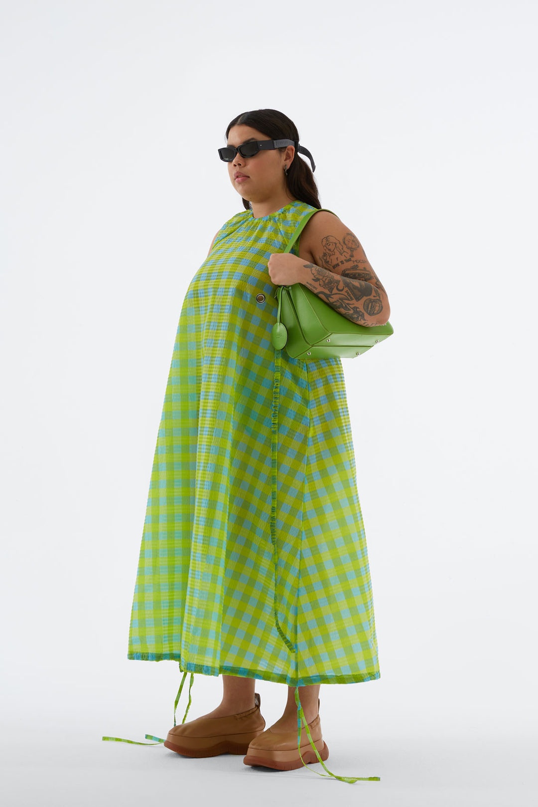 GREEN CHECK ELASTIC DRESS - 2