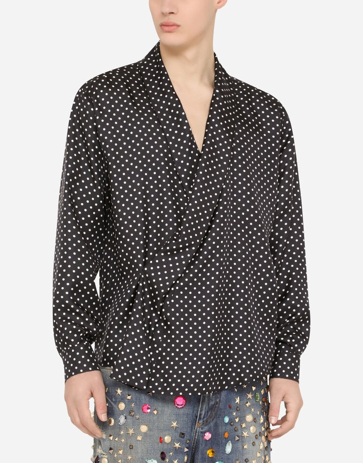 Oversize silk shirt with polka-dot print - 4