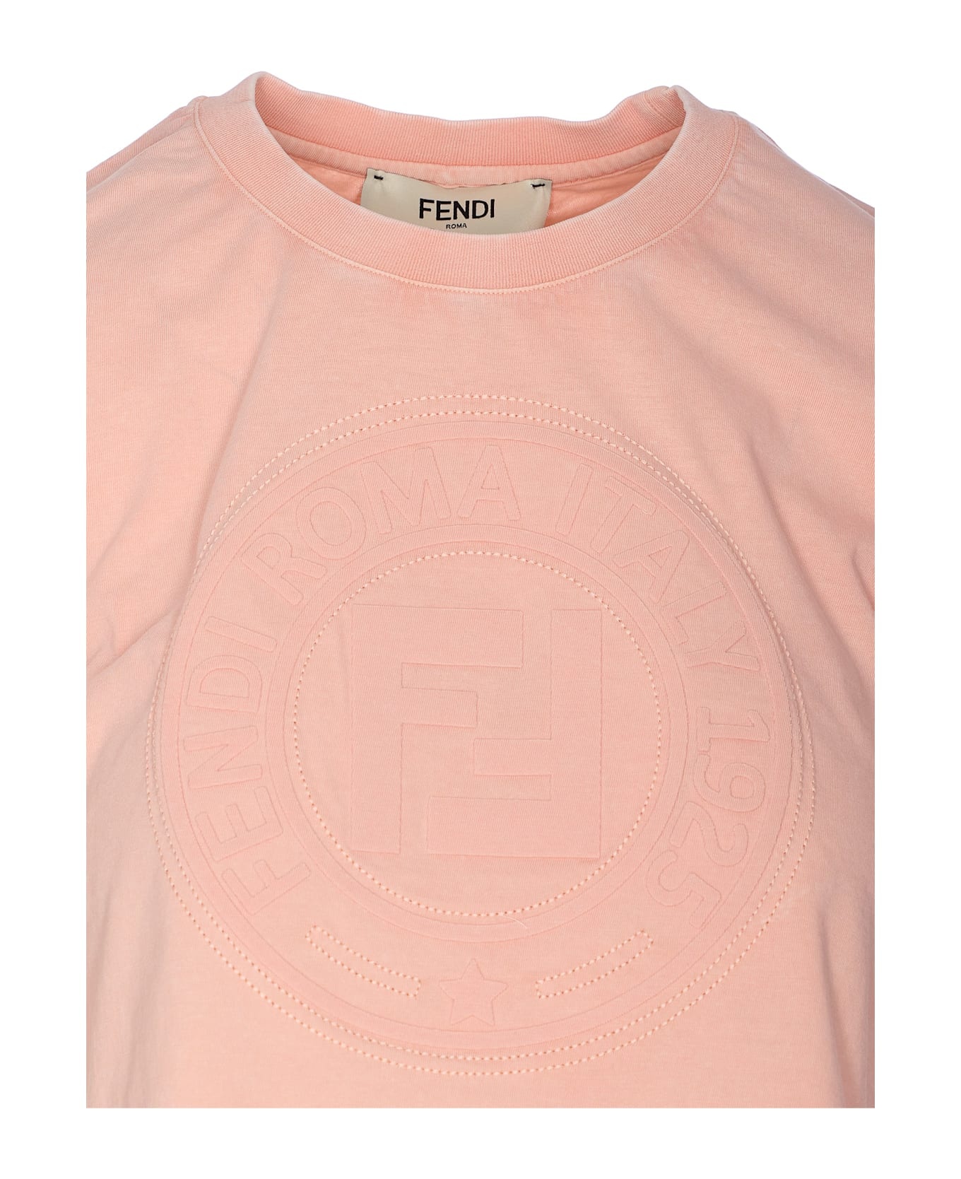 Tシャツ・カットソー FENDI FENDI ROMA CROP TOP FENDI cropped t-shirt with logo embroidery White Fendi