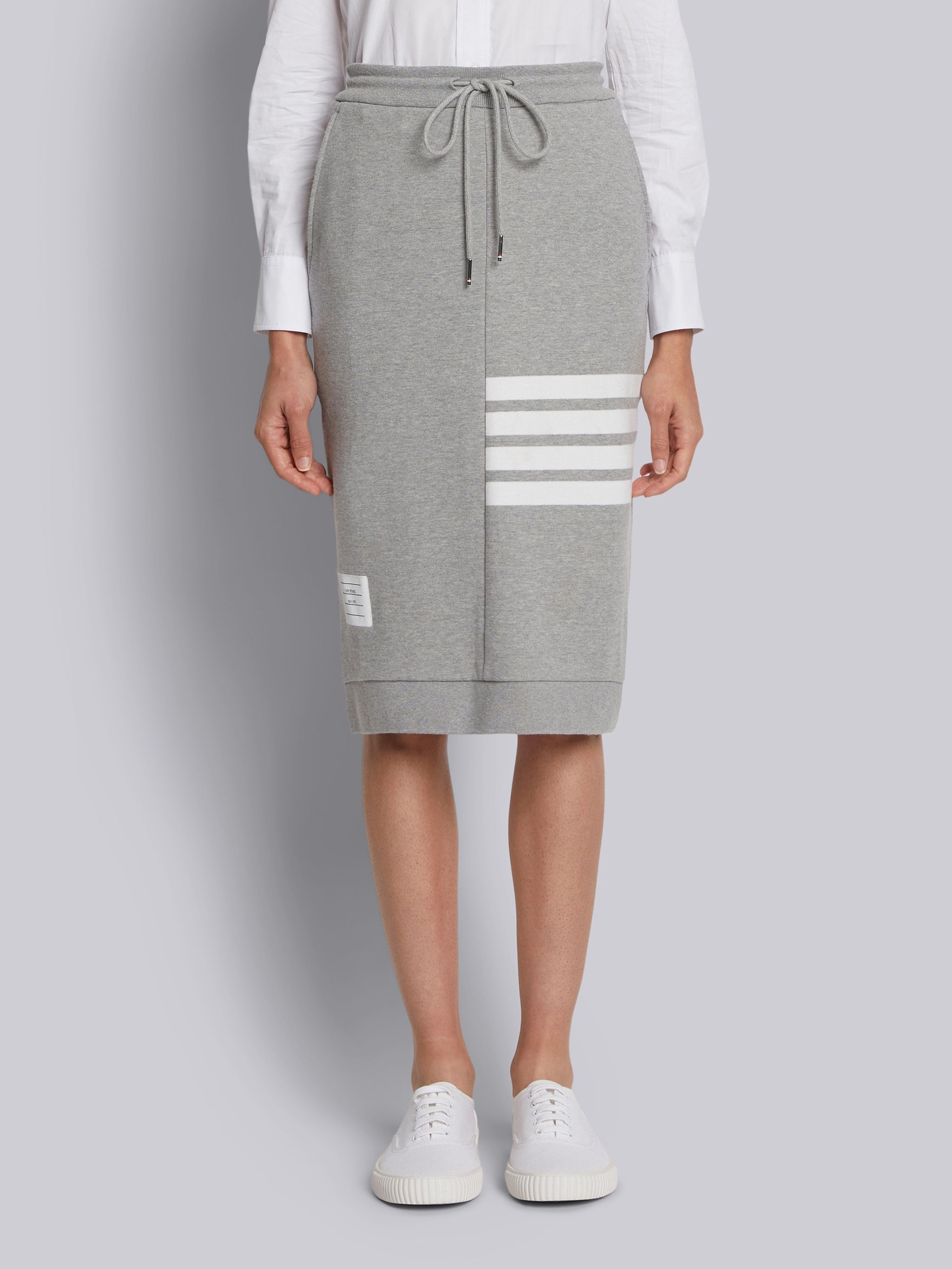 Light Grey Classic Loopback Jersey Engineered 4-bar Stripe Drawstring Sack Skirt - 1