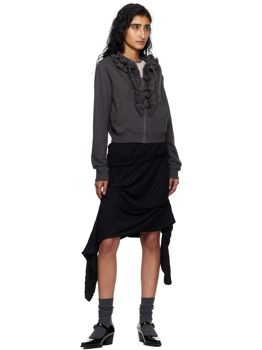 Gray Ruffle Hoodie - 4