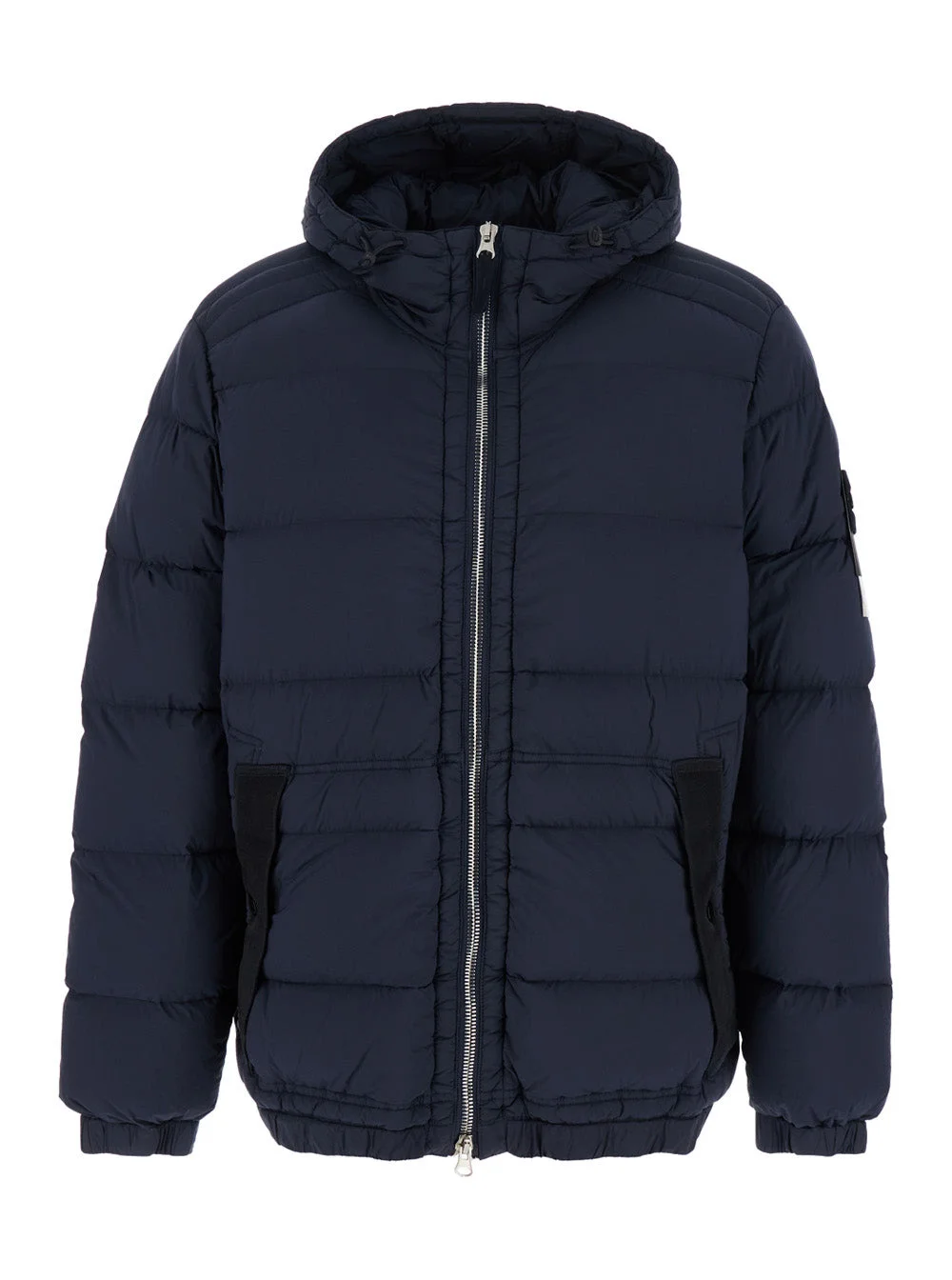 Stone Island Men Blue Hooded Down Jacket With Logo Patch In Nylon Man - 1