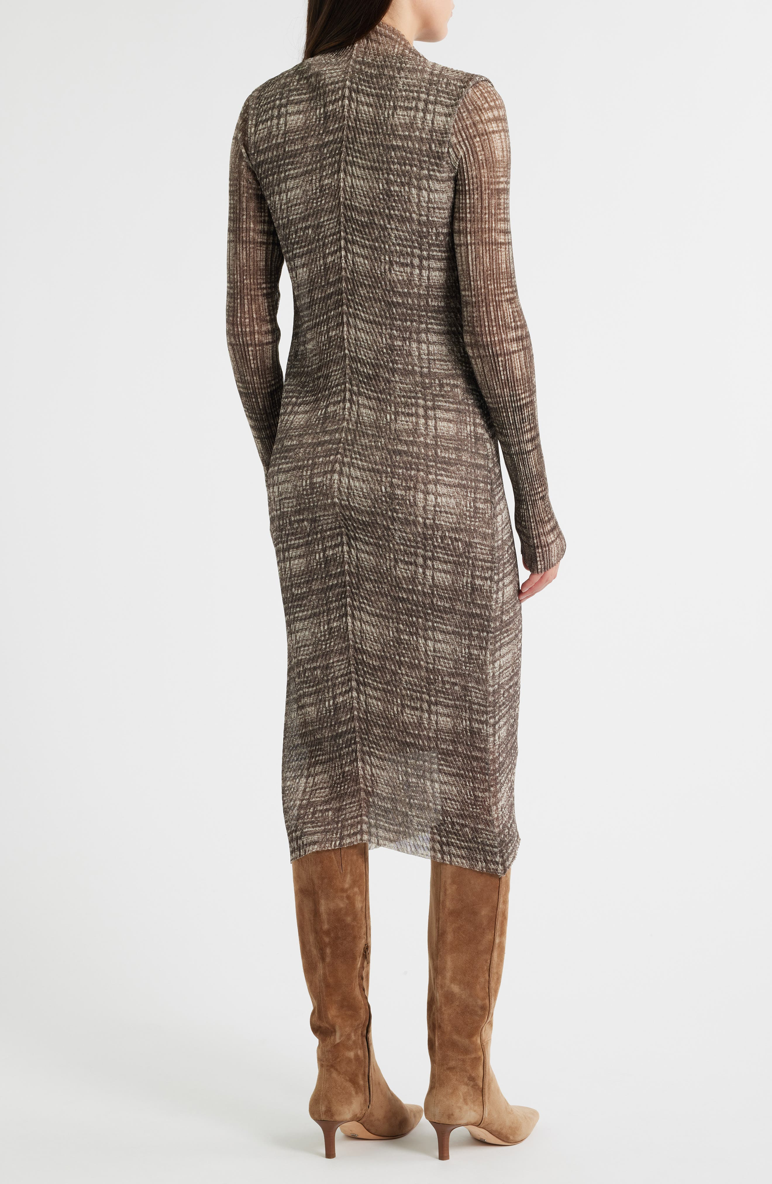 BOSS Mock Neck Long Sleeve Maxi Dress in Beige Multi at Nordstrom - 2
