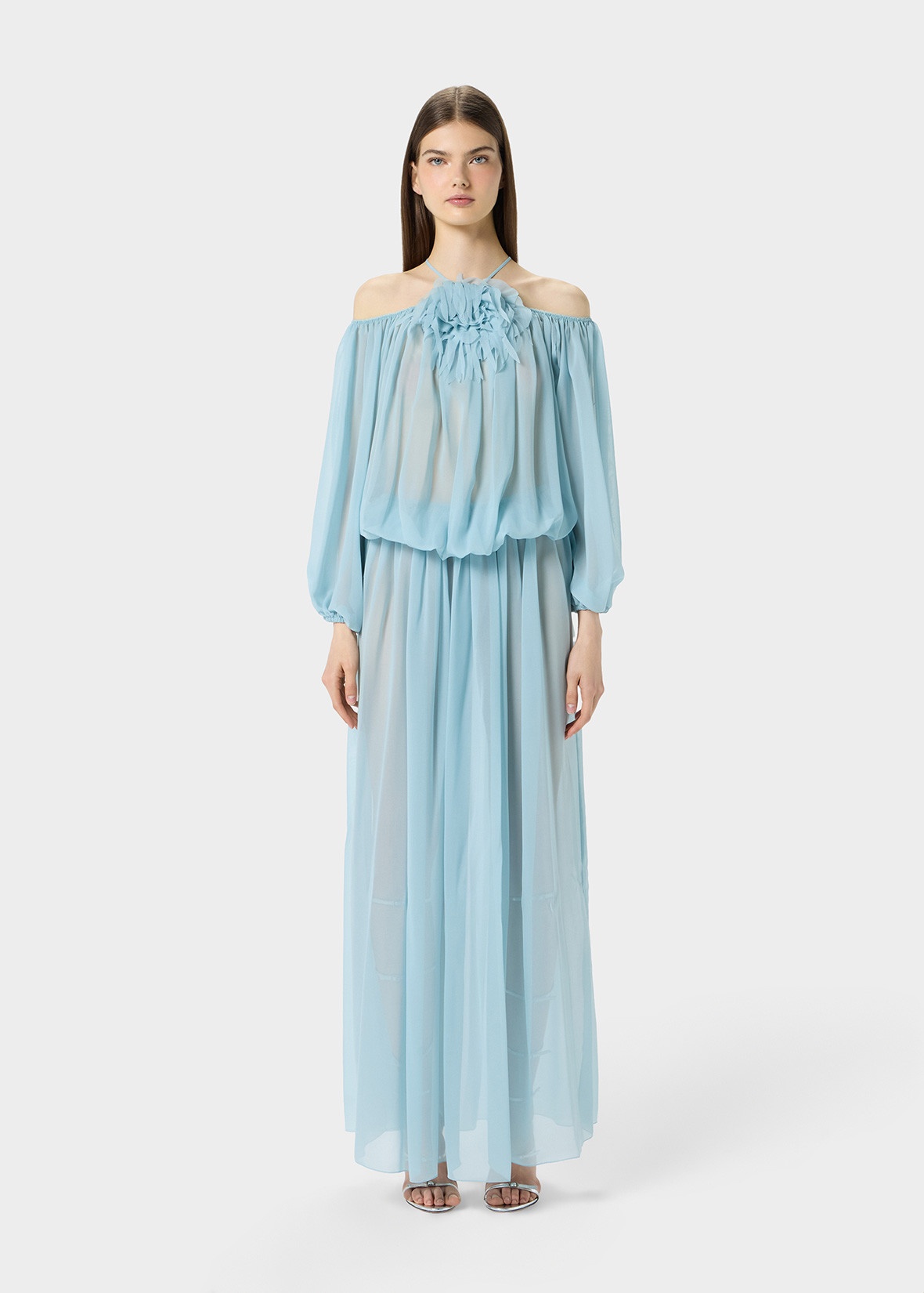 LONG DRESS WITH 3D FLOWER DECORATION - 3