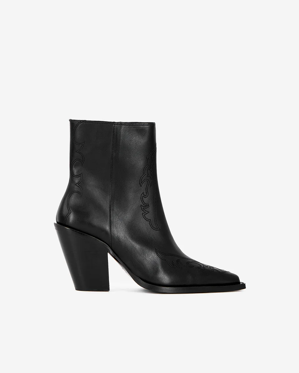 BLACK LEATHER HEELED ANKLE BOOTS - 1