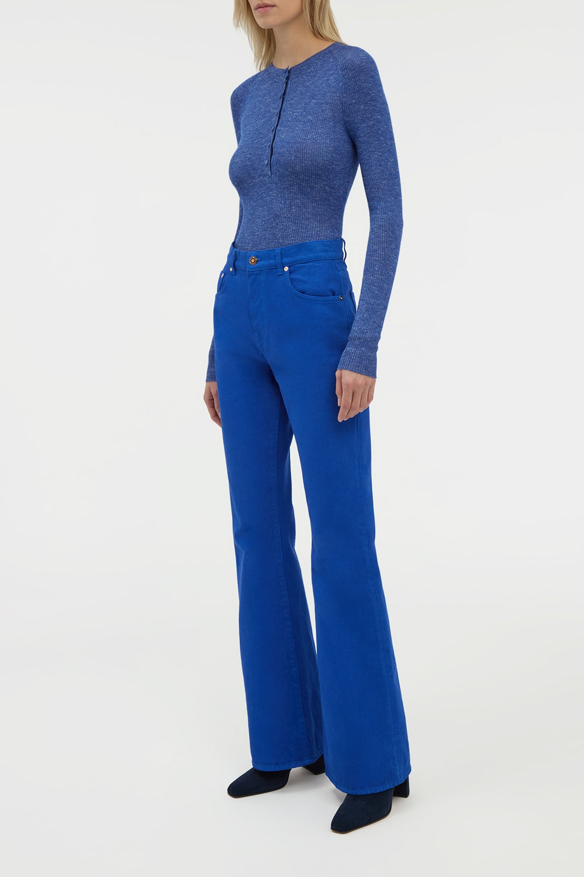 Anges Knit Henley in Cobalt Cashmere Silk with Hemp - 4