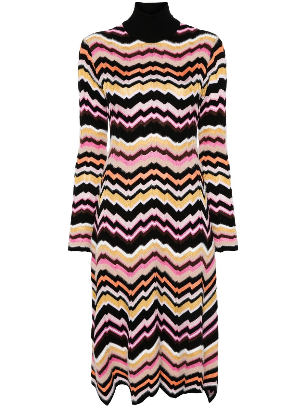 zigzag-detail midi dress - 1