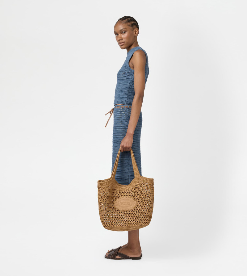 SHOPPING BAG IN RAFFIA AND LEATHER MEDIUM - BEIGE 8