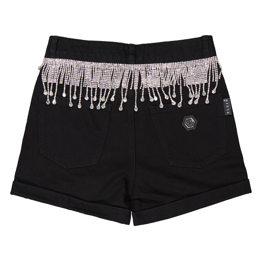 Philipp Plein Rhinestone Fringes Hot Denim Hot Pants - 2