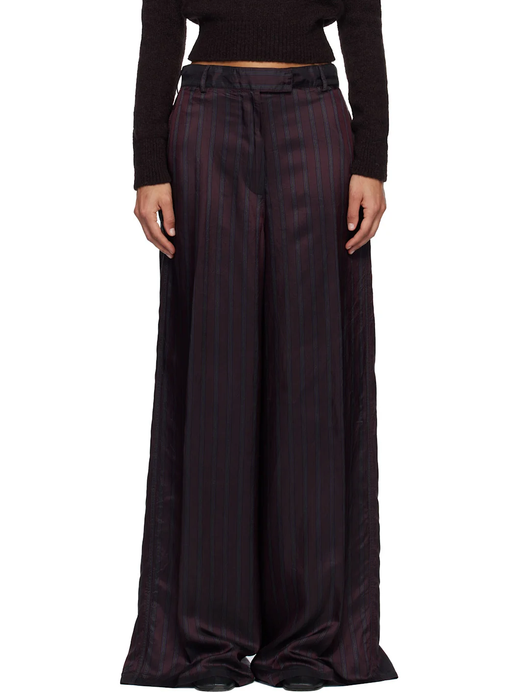 Burgundy Wide Leg Trousers - 1