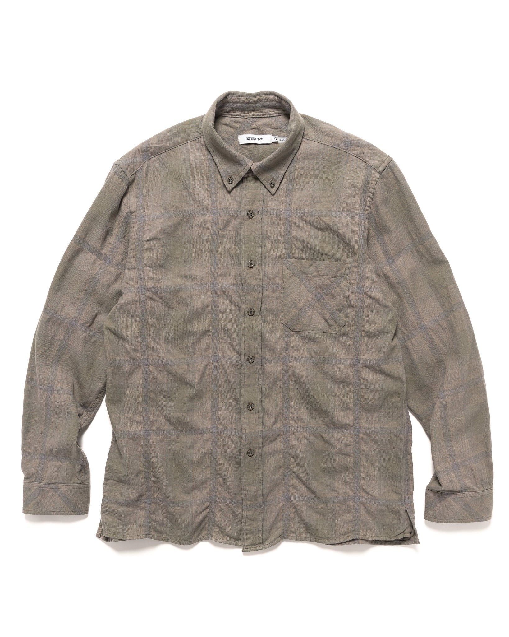 nonnative DWELLER B.D SHIRT C/W TWILL OMBRE PLAID CEMENT | REVERSIBLE