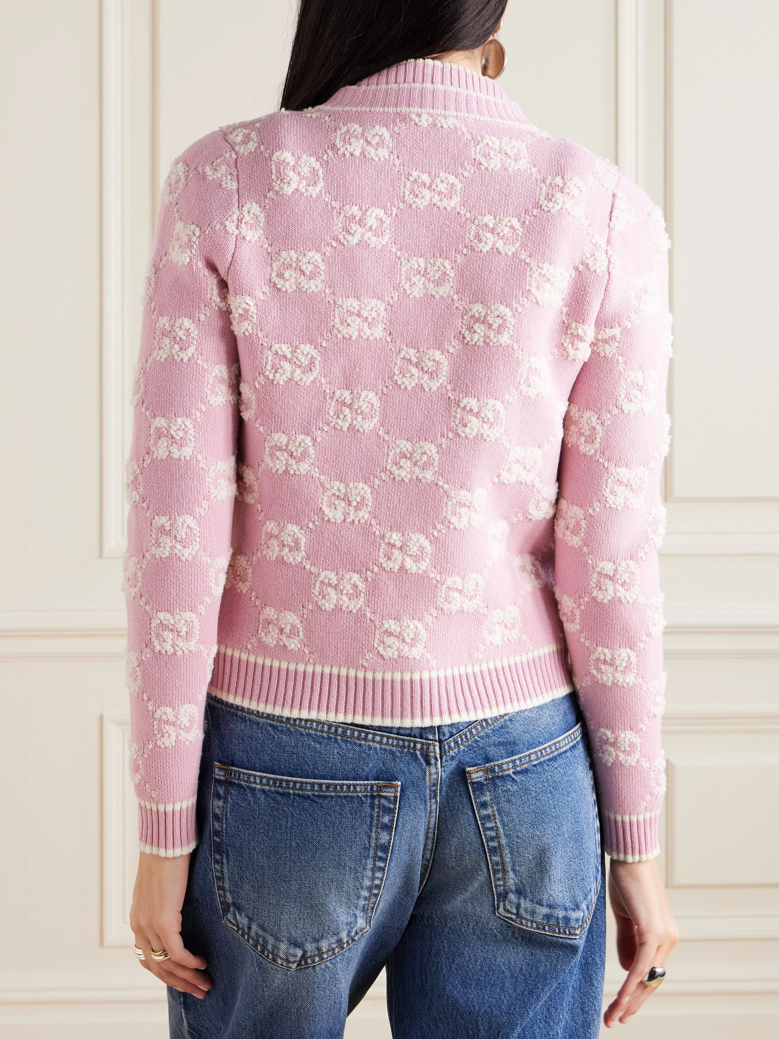 Wool bouclé-jacquard cardigan Pink - 4