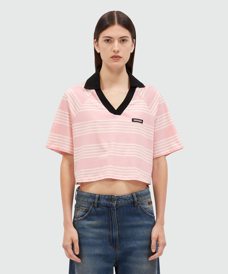 MSGM Cropped T-Shirt in striped cotton outlook