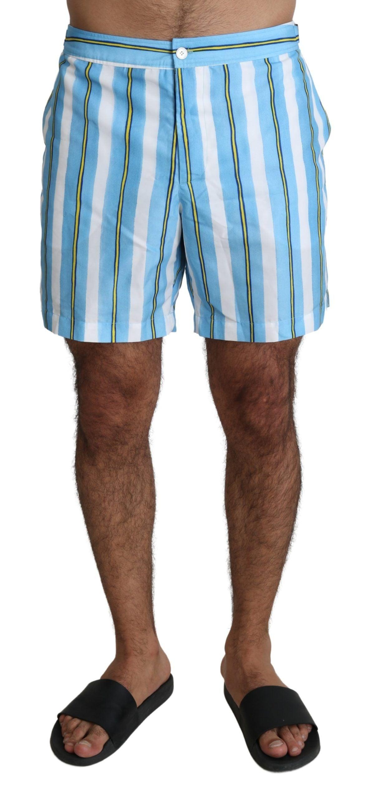 Dolce & Gabbana Blue Striped Beachwear Men Swimshorts - 1