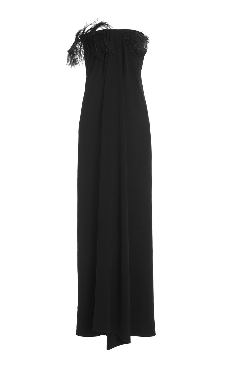 Mirai Feather-Trimmed Crepe Gown black 1