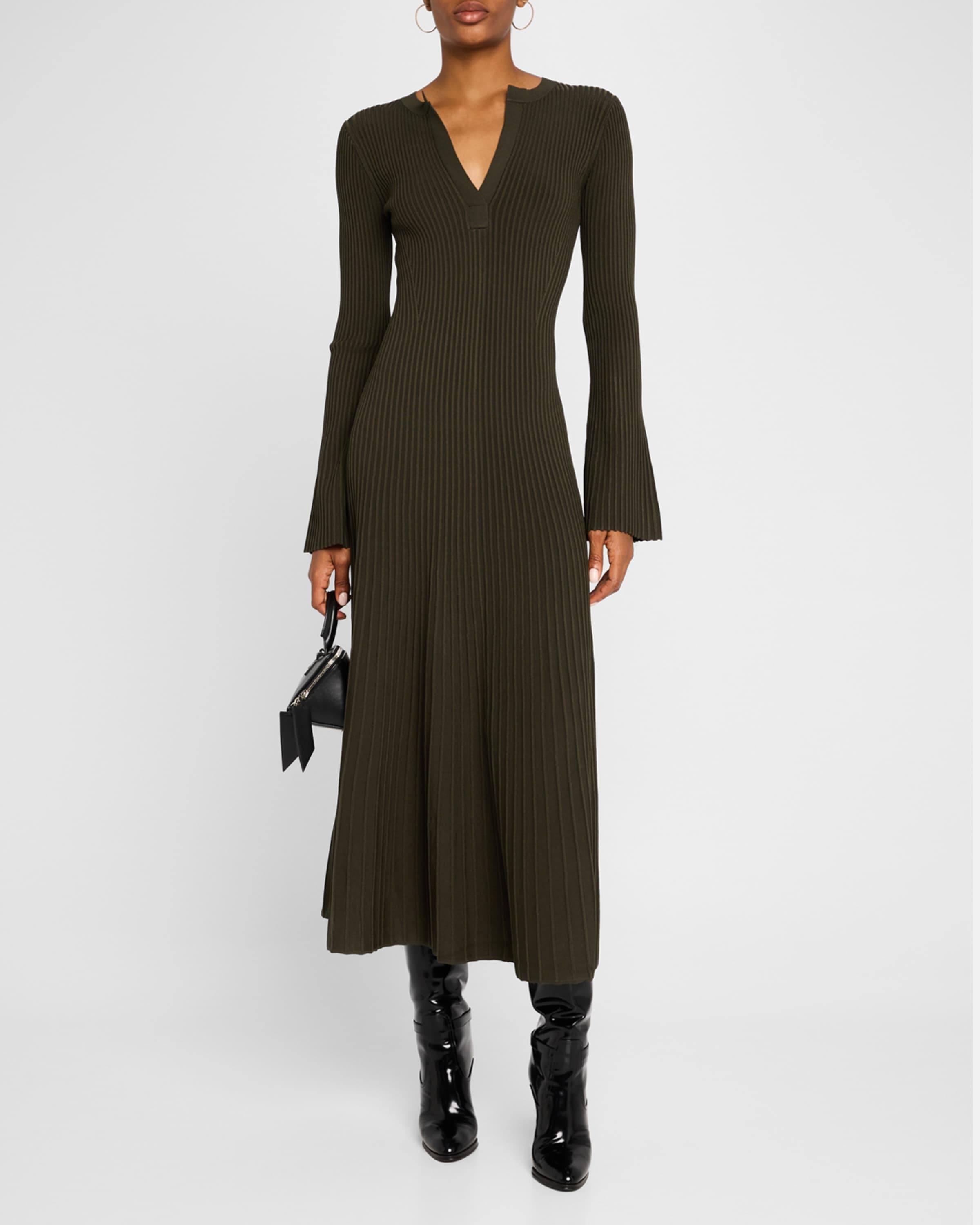 Genna Ribbed Long-Sleeve Midi Dress - 2