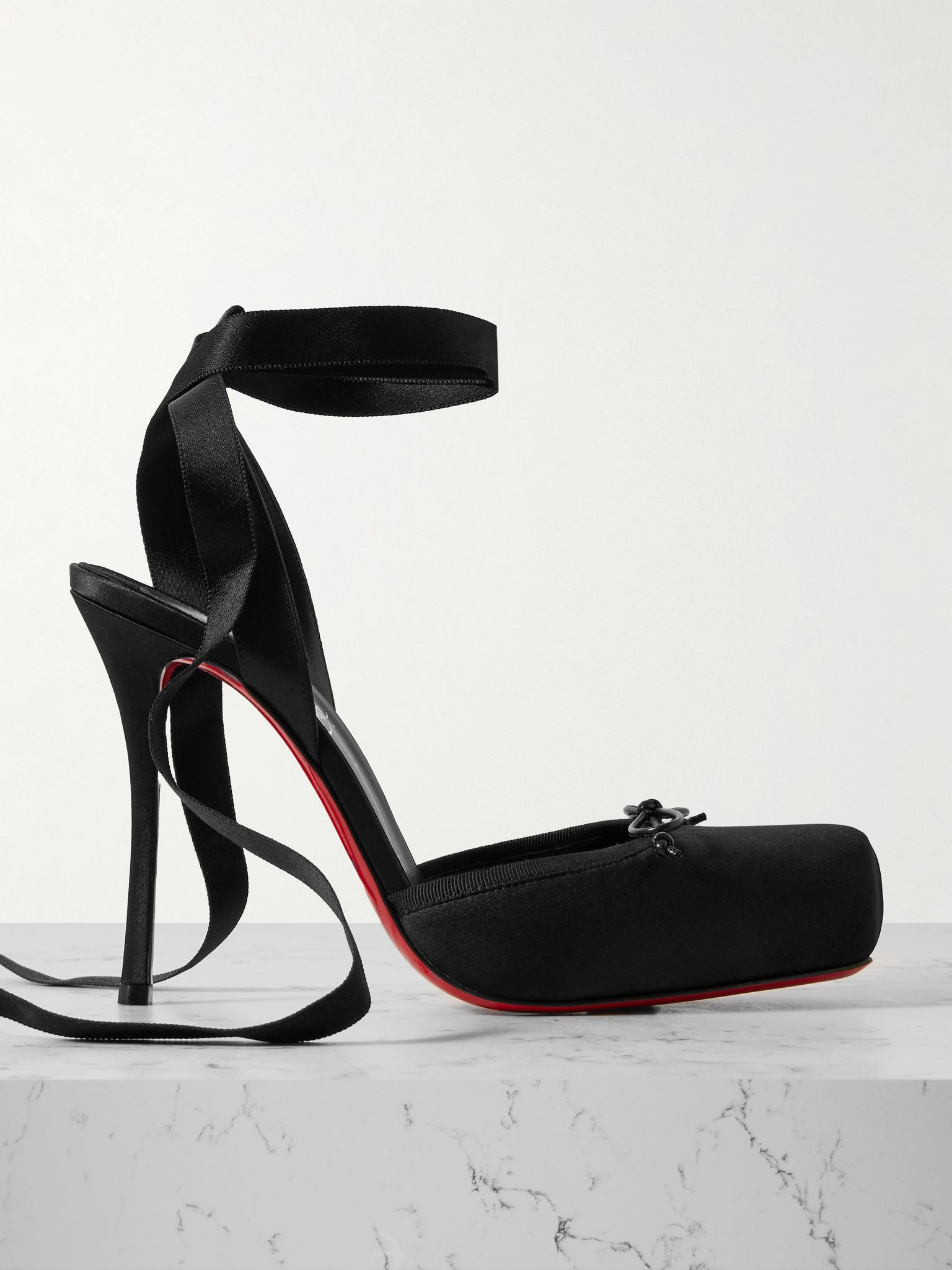 Cassia 100 bow-detailed grosgrain-trimmed satin-crepe pumps Black - 1