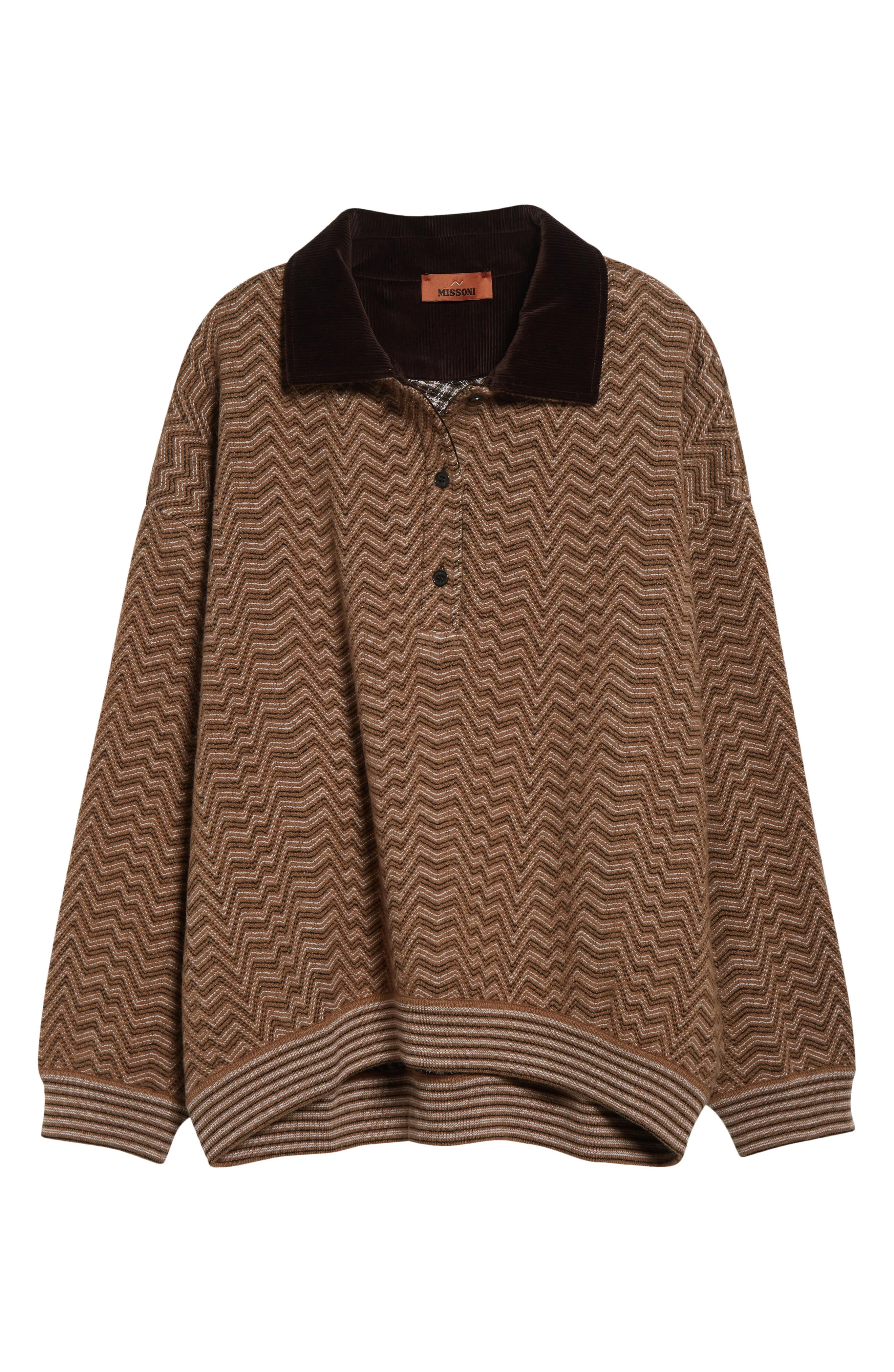Missoni Zigzag Stripe Polo Sweater in S01J5 Camel Tones at Nordstrom - 1