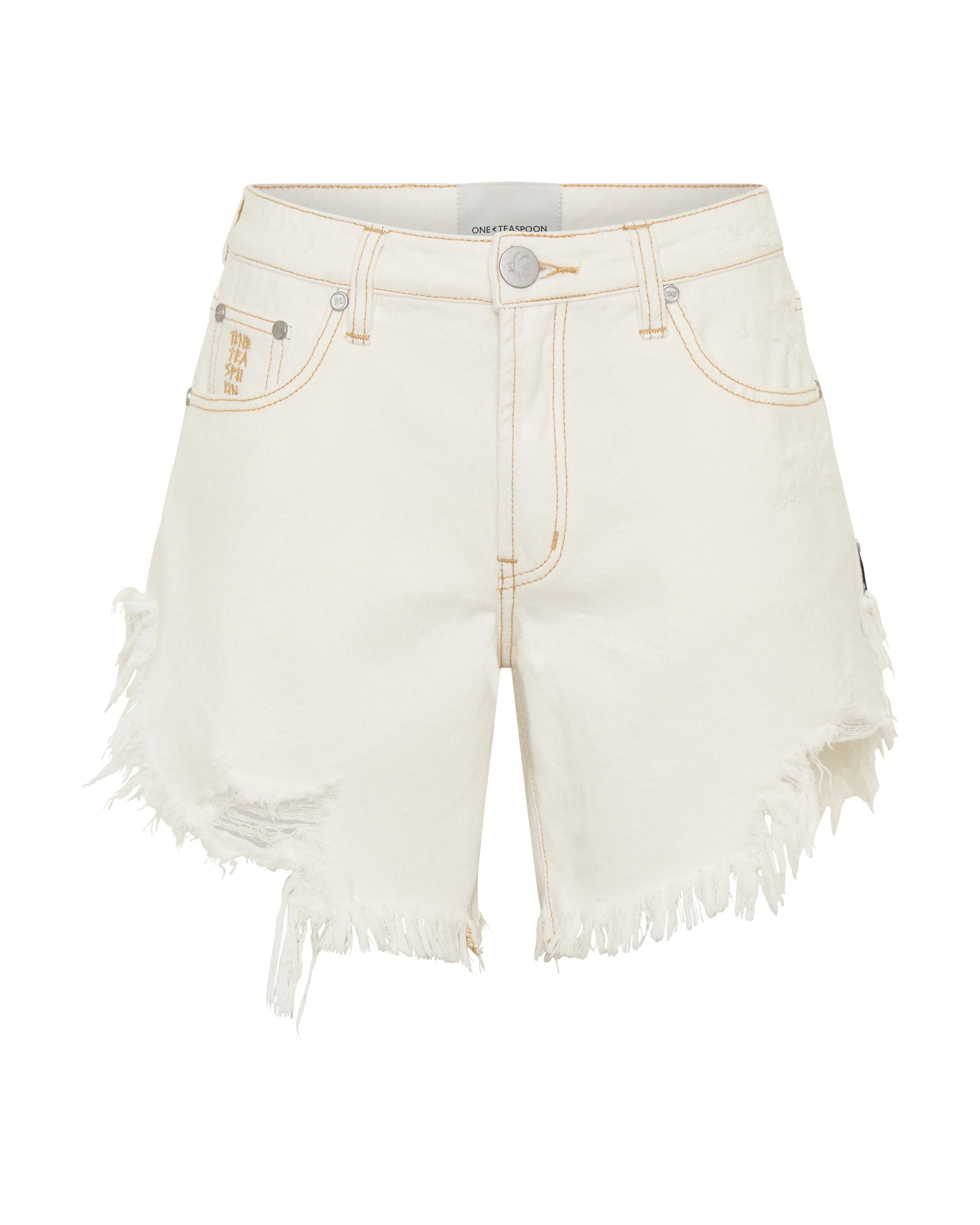 Frankies High Waist Long Length Denim Shorts - White Beauty - 1