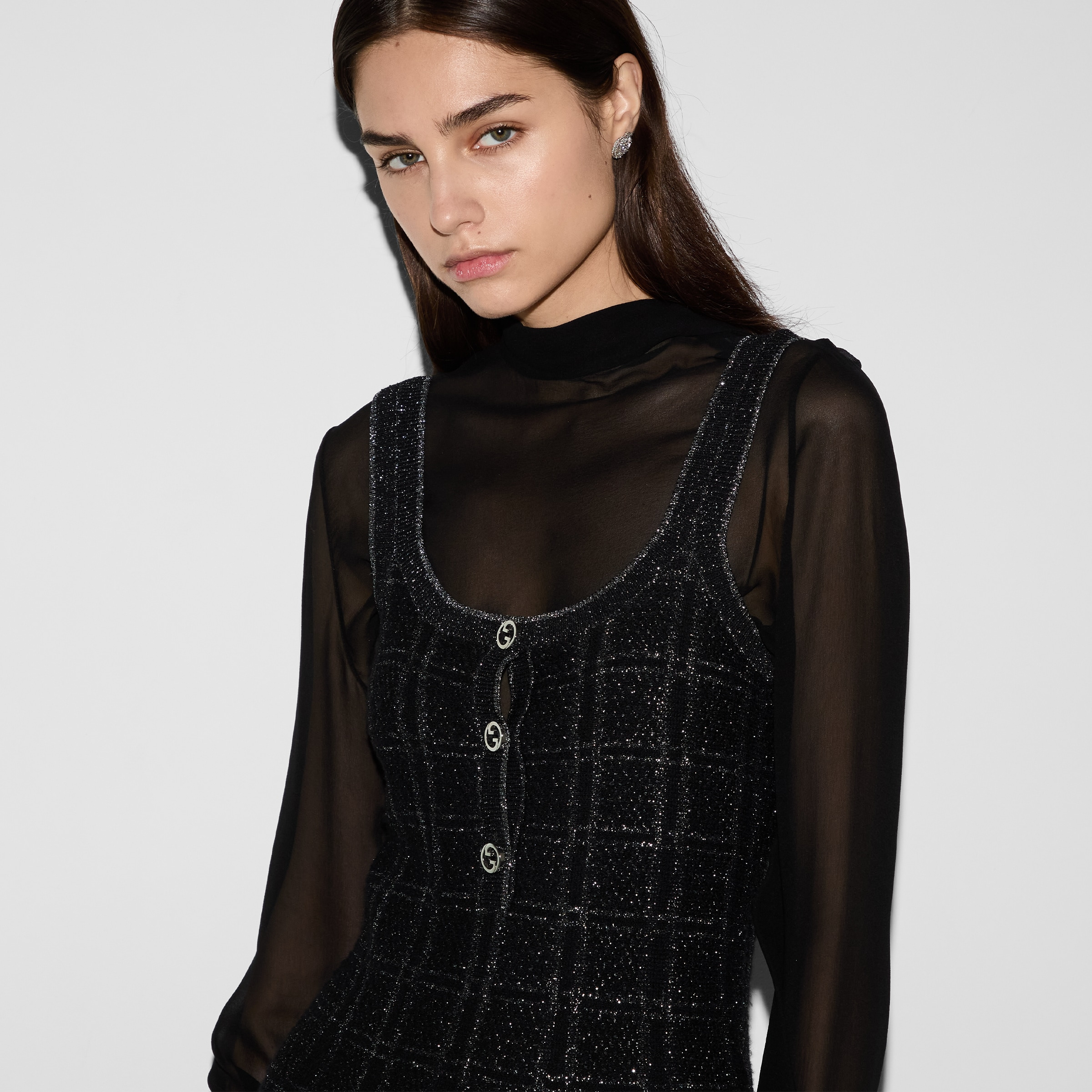 Wool and lamé check jacquard dress - 5