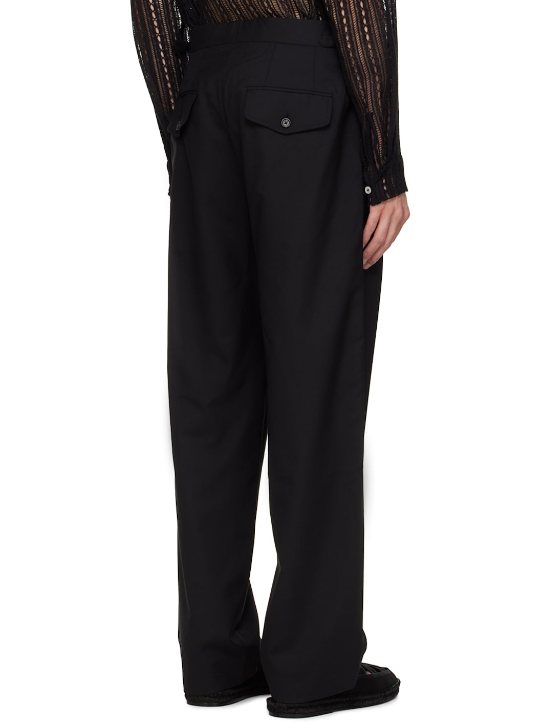 Black Tropical Wool Side Buckle Trousers - 3