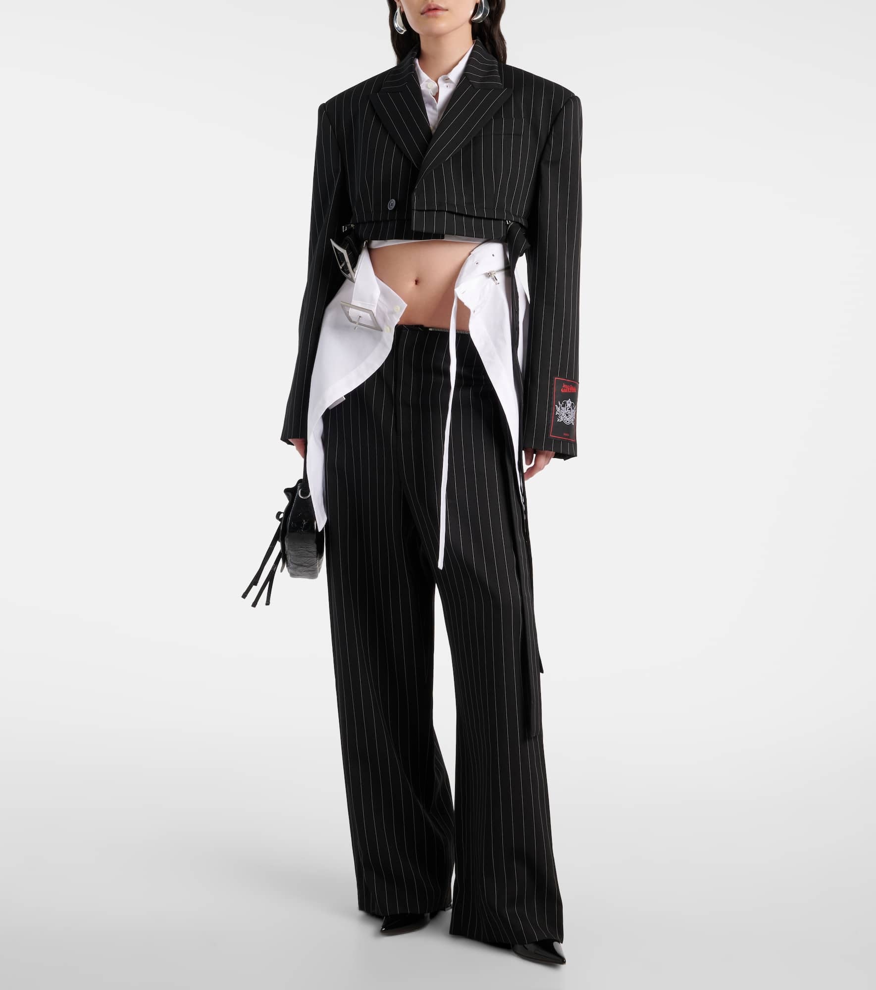 Pinstripe cropped wool blazer - 2