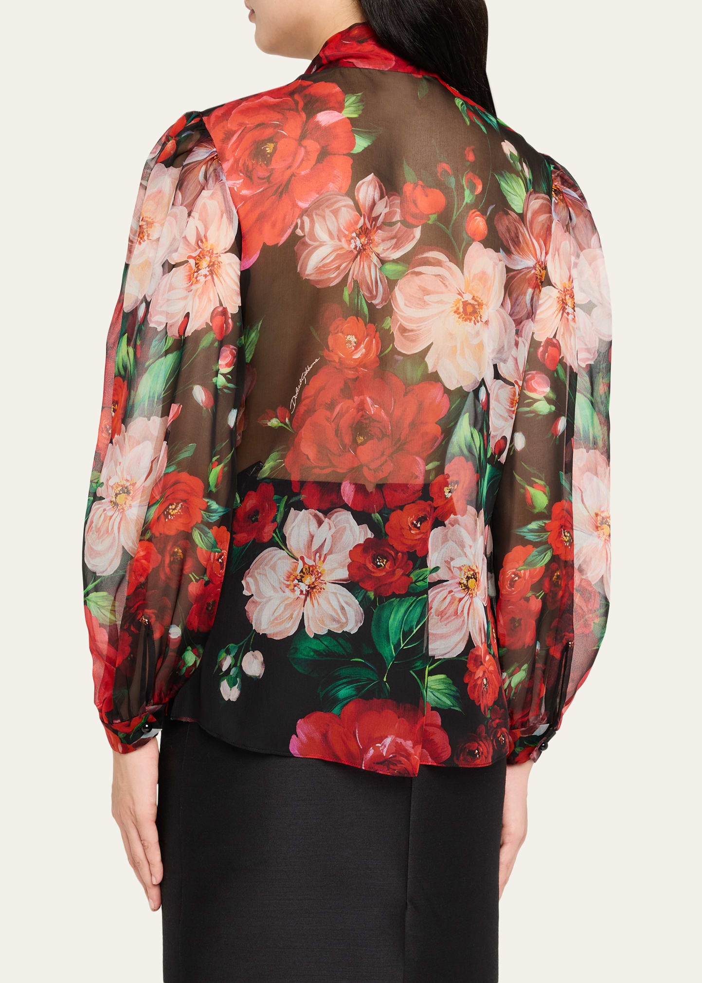 Rose Bouquet Chiffon Neck-Tie Blouse - 3