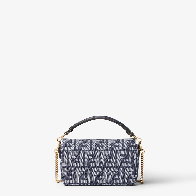 Baguette® Mini Dark blue denim-effect FF jacquard bag 3
