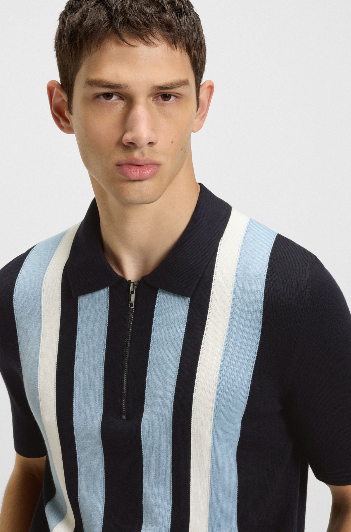 ZIP-NECK POLO SWEATER WITH VERTICAL STRIPES - 3