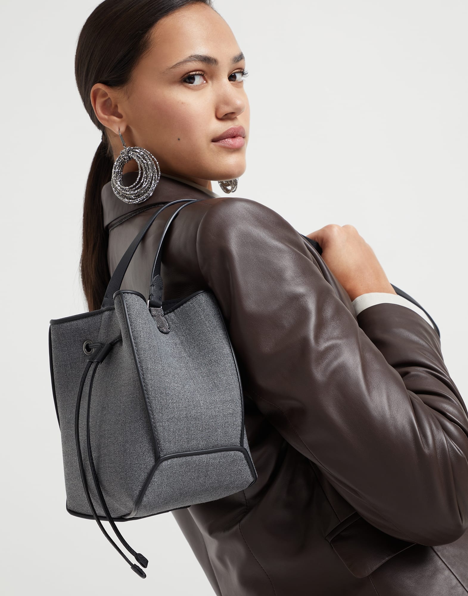BC Duo small bucket bag in virgin wool canvas with monili - 4