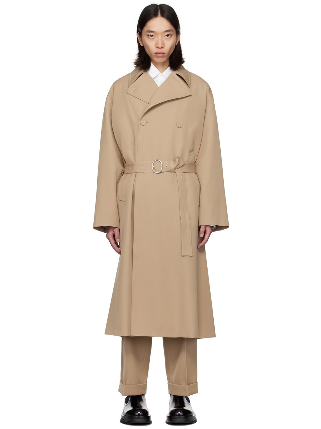 Beige Belted Trench Coat - 1