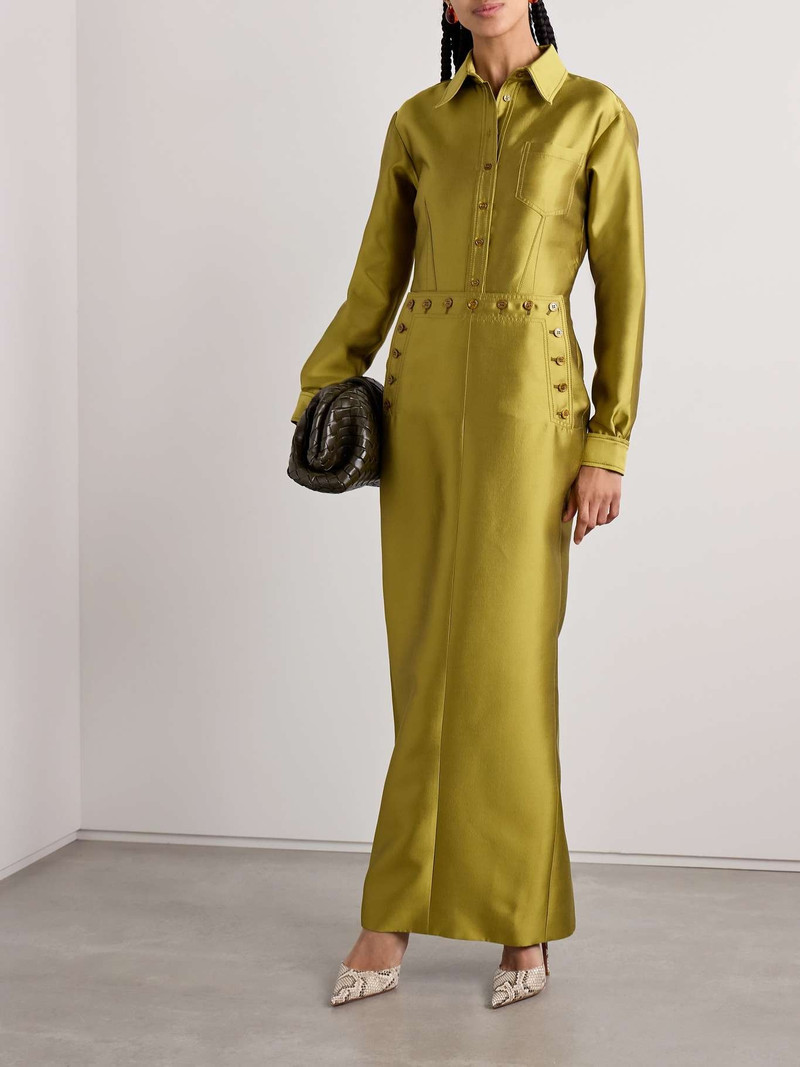CHRISTOPHER JOHN ROGERS Sailor silk and wool-blend duchesse-satin maxi dress Mustard outlook