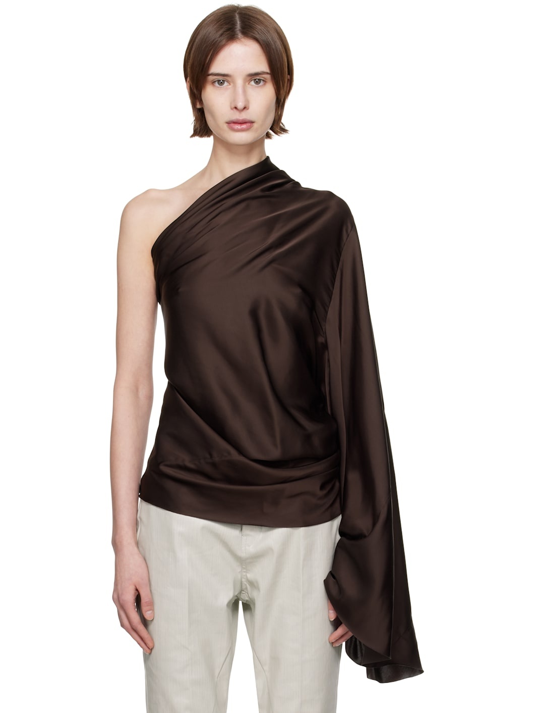Brown Hollywood One Sleeve Top - 1