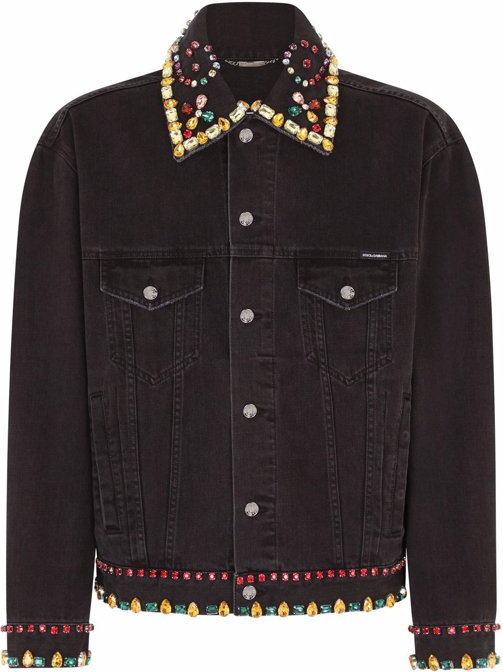 gemstone-embellished denim jacket - 1