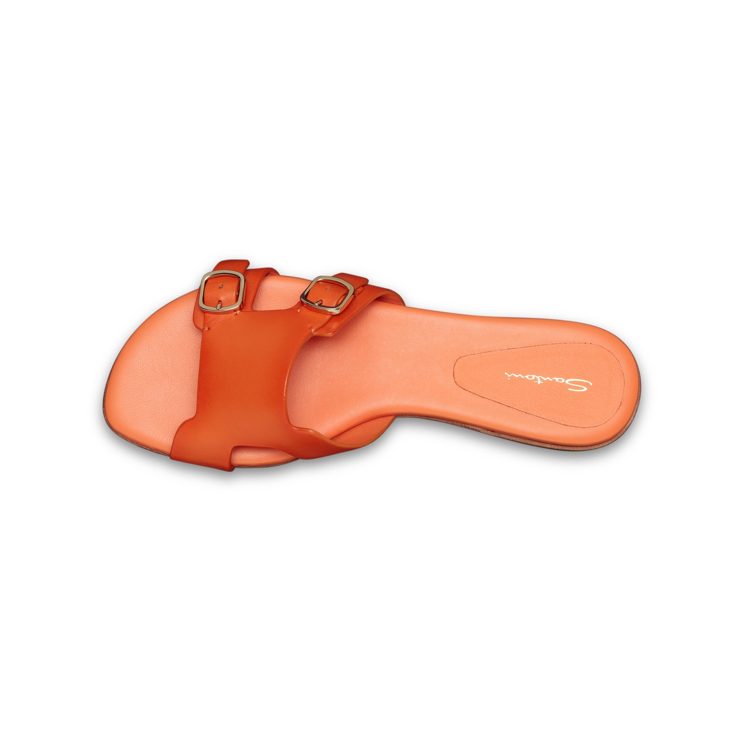 Women's orange leather double-buckle slide sandal - 5