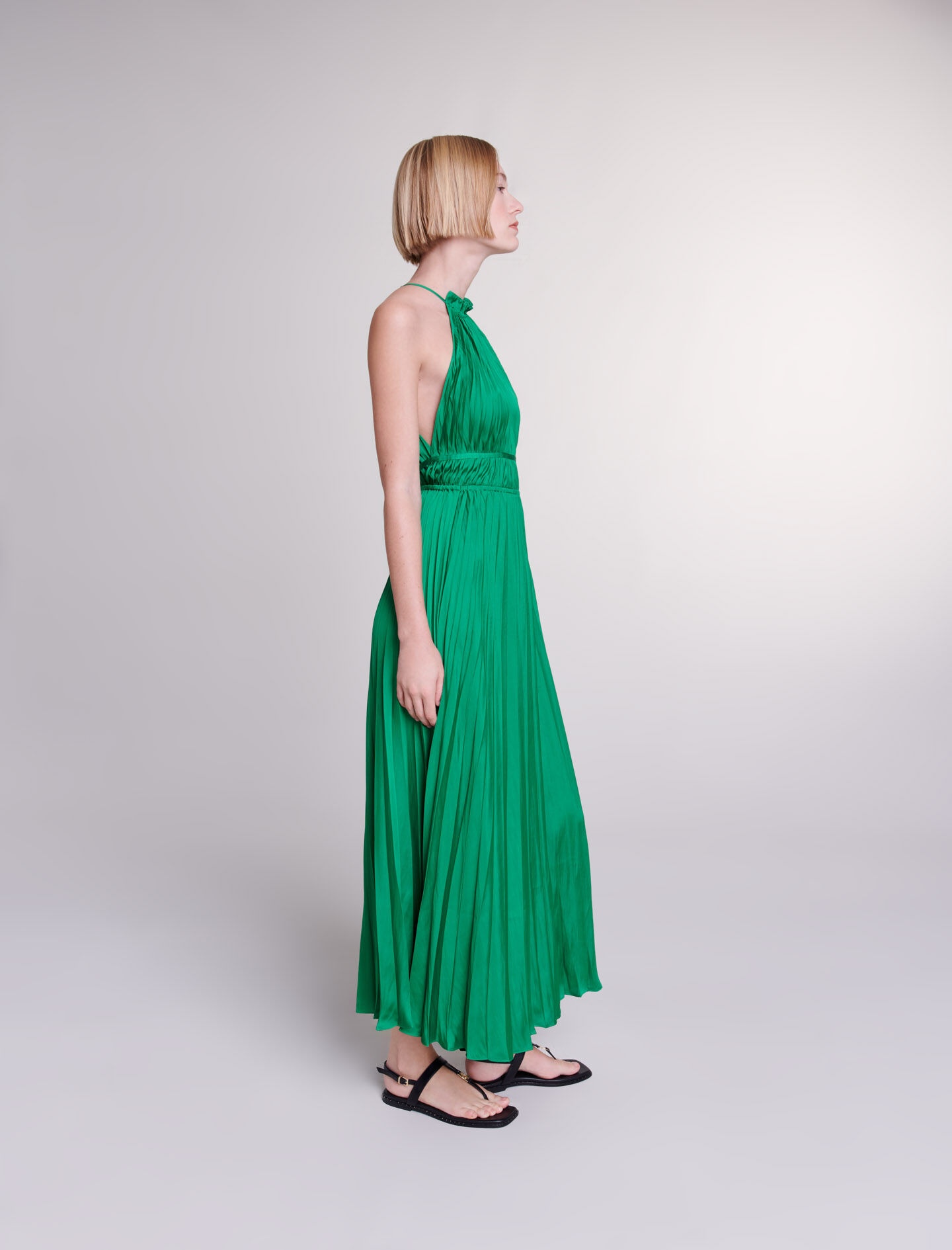 Pleated satin maxi dress - 4