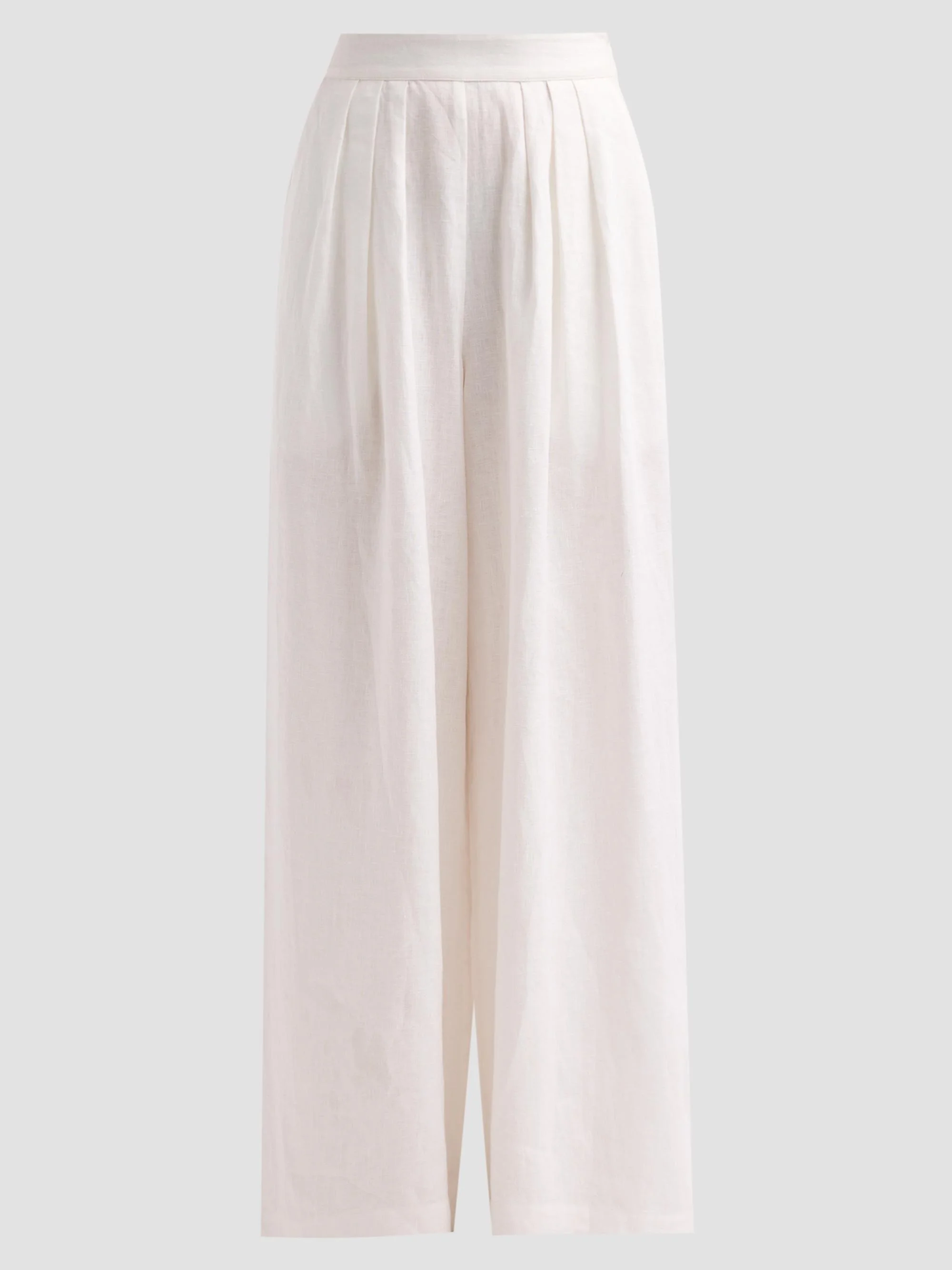 Women's Linen Pleated Palazzo Pants - White - 1