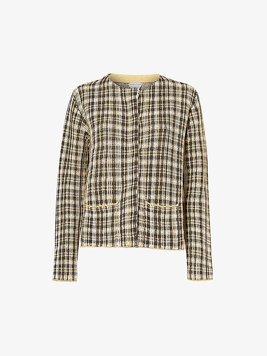 Check-pattern linen-blend jacket - 1