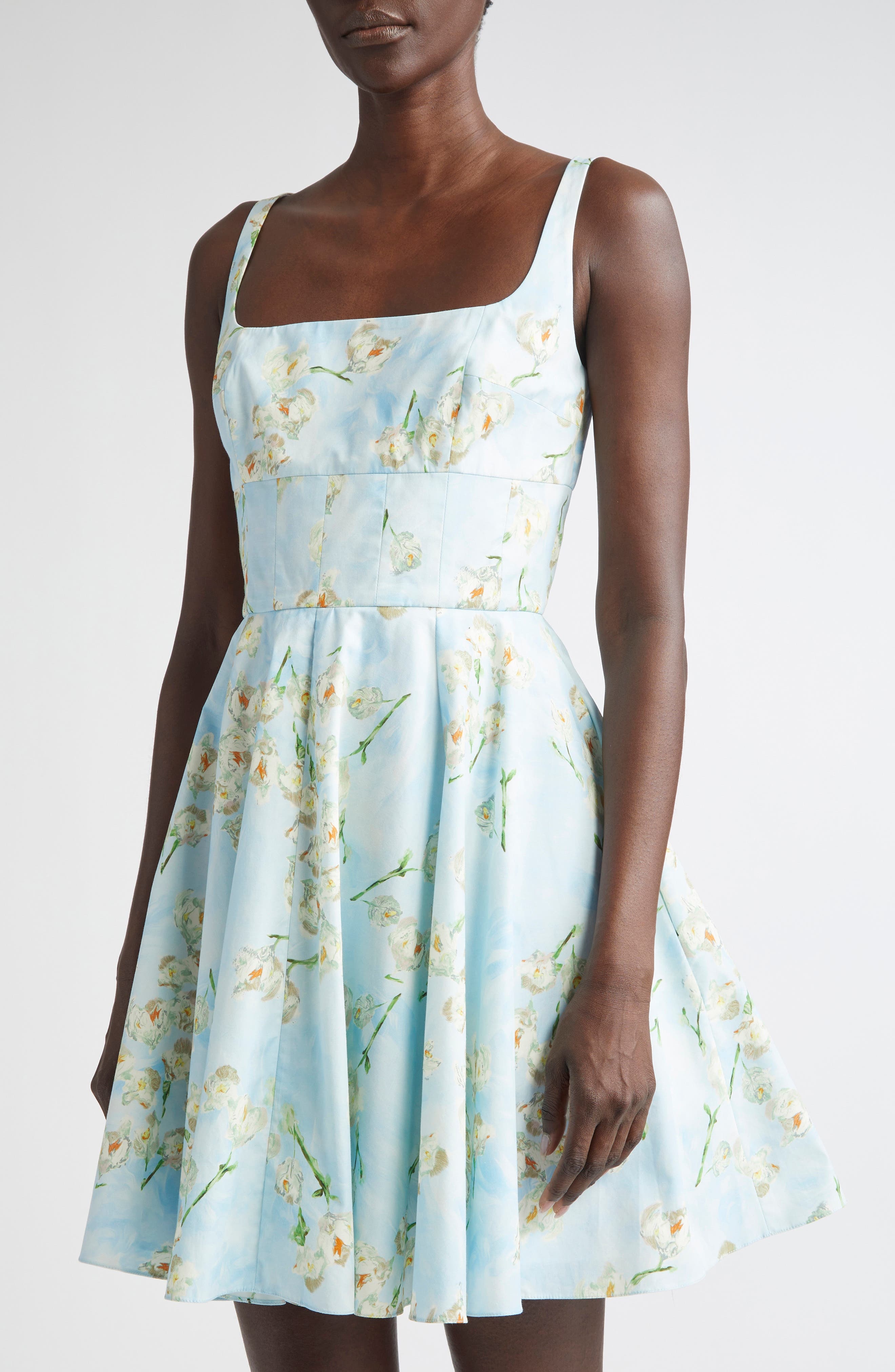 Emilia Wickstead Mona Floral Cotton Sundress in Little Lillies On Blue at Nordstrom - 4