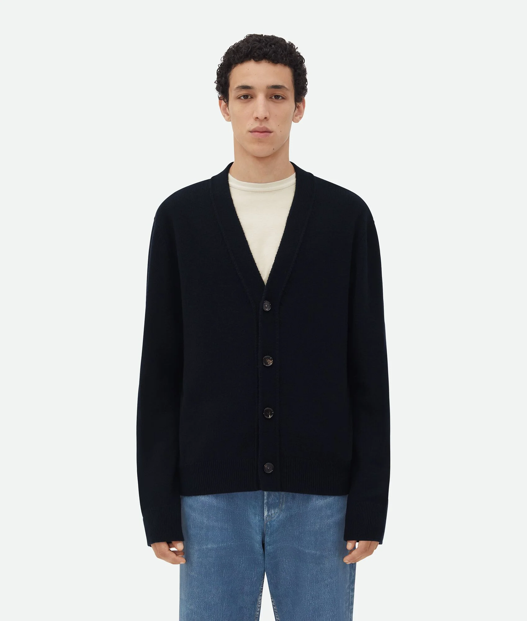 Cashmere 카디건 와 Intrecciato 가죽 패치 - 1