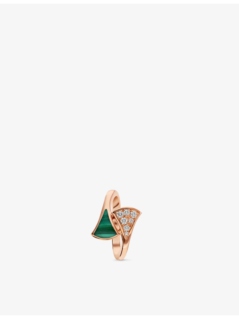 BVLGARI Divas Dream 18ct rose-gold, 0.08ct brilliant-cut diamond and malachite ring outlook