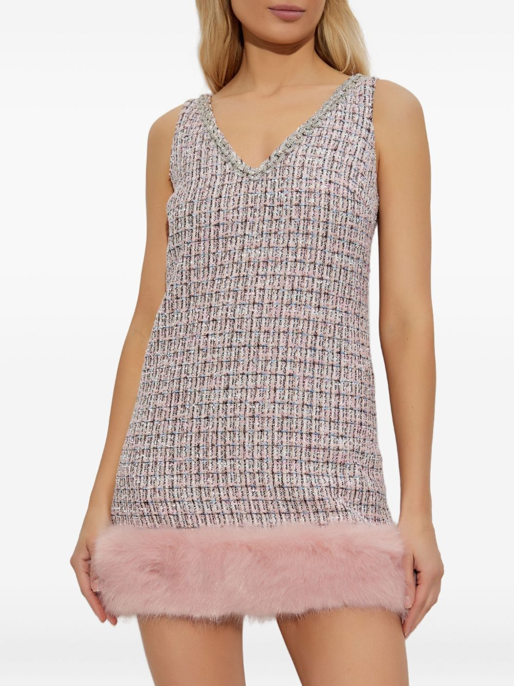 embellished fur-trimmed dress - 3
