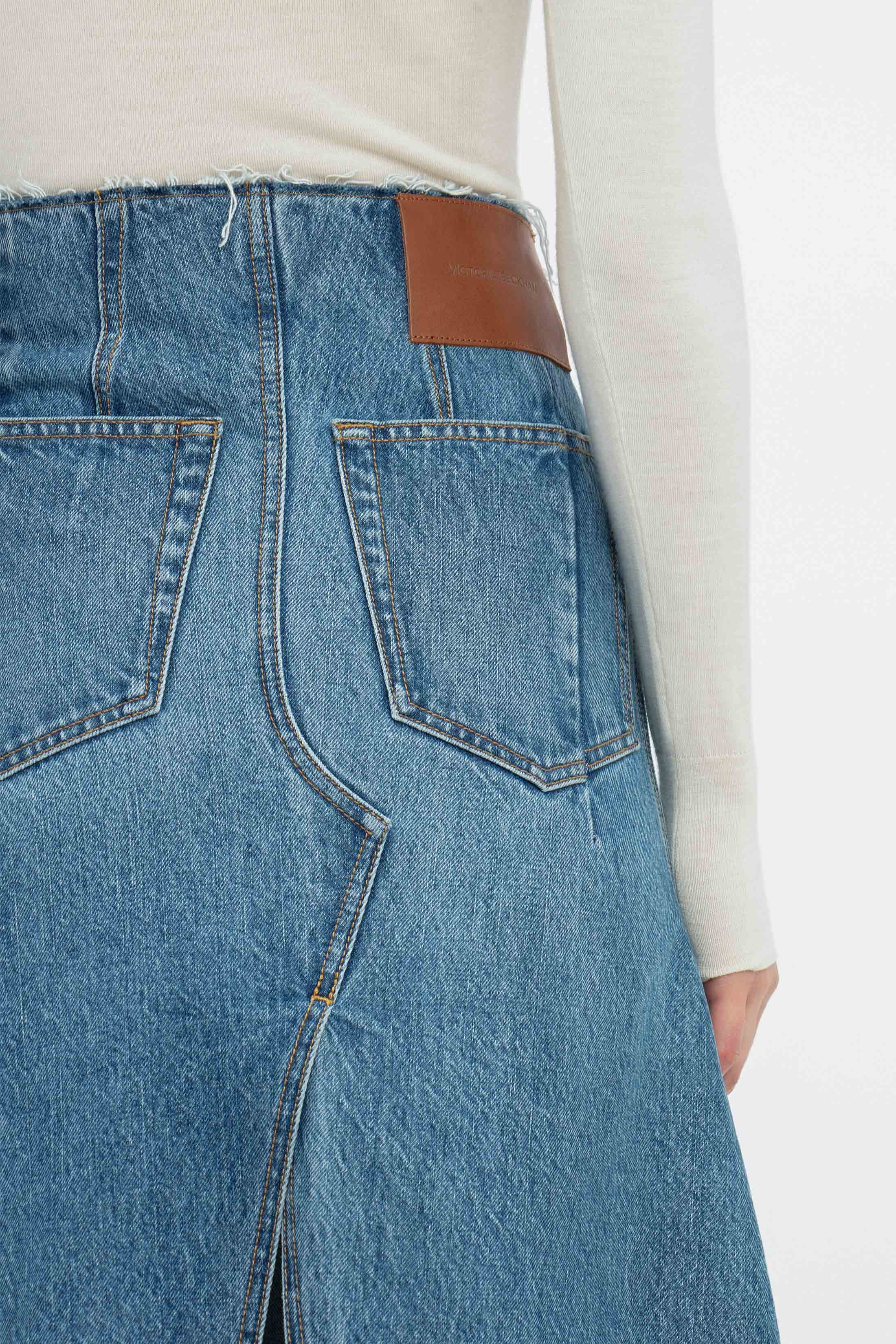 Deconstructed Denim Midi Skirt In Vintage Wash - 7