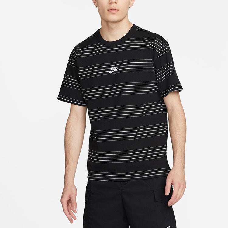 Men's Nike Brand logo Stripe Round Neck Short Sleeve Black T-Shirt DQ1117-010 - 5