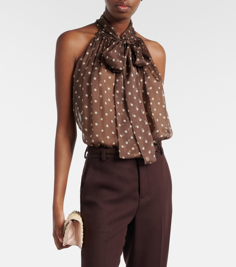 ELIE SAAB Polka-dot tie-neck silk chiffon top outlook