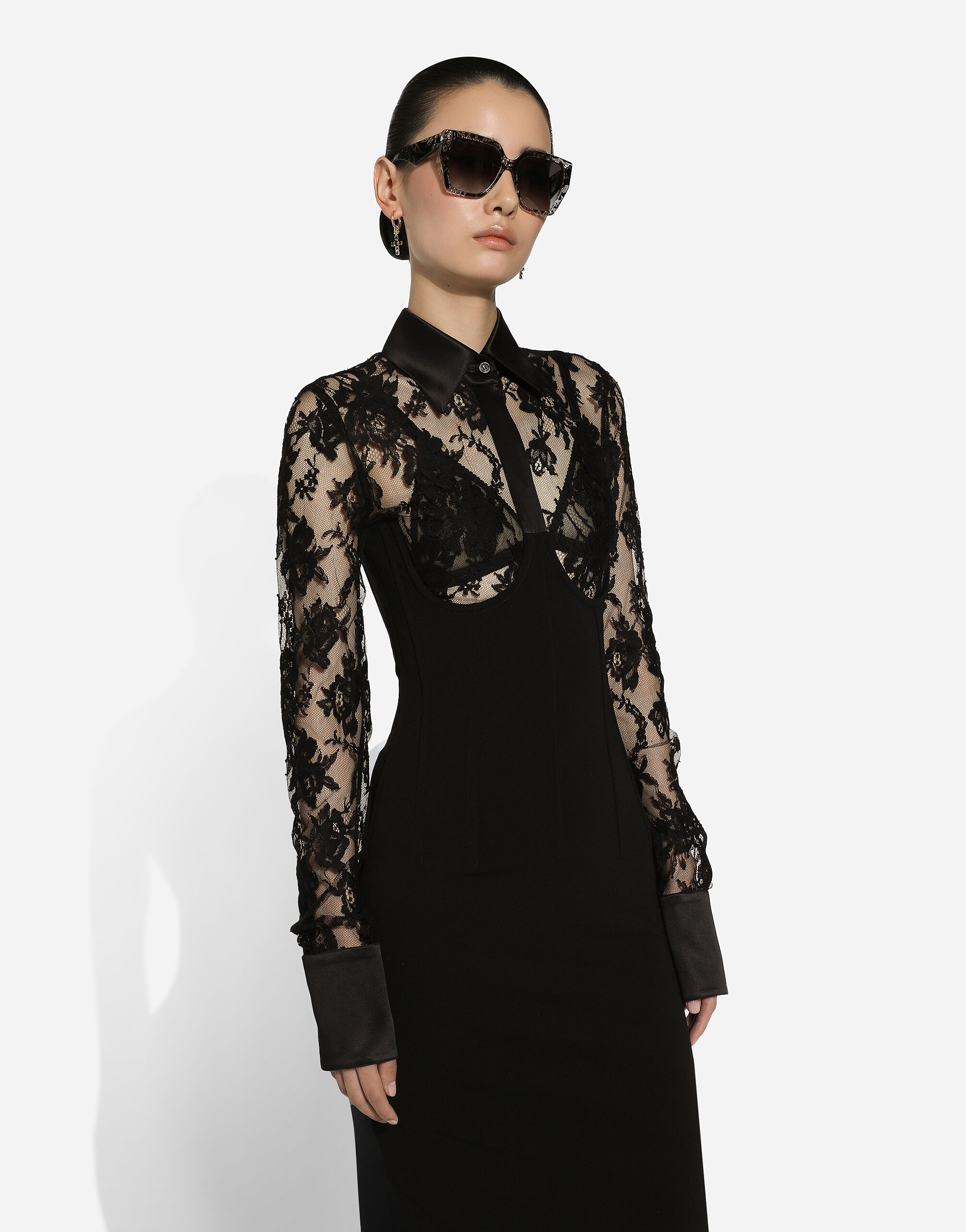 Dolce & Gabbana Calf-length jersey and lace dress with corset details -  F6JFZTGDCH0N0000 | REVERSIBLE